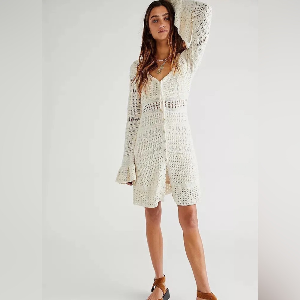 free people sedona crochet mini dress (ivory)